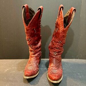 Lane Cossette Ruby Leather Heeled Boots with Studs